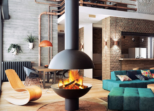 CHEMIN&Eacute;E CENTRALE / CENTRAL FIREPLACE modern-wohnbereich