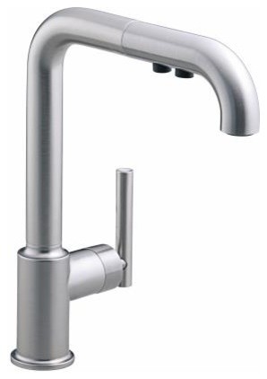 KOHLER K-7505-VS Purist Single-Hole Kitchen Sink Faucet with Pullout Spout