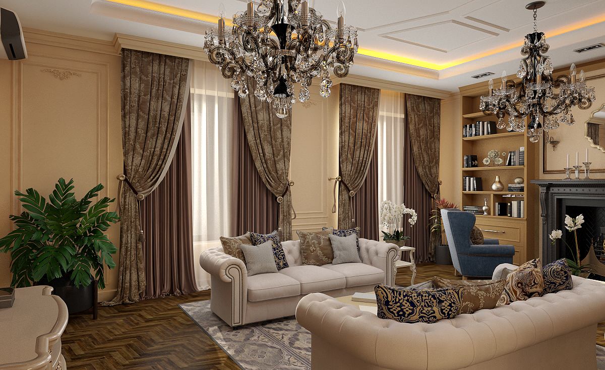 Дизайн интерьера в гостиной в частном доме в Ростовской области