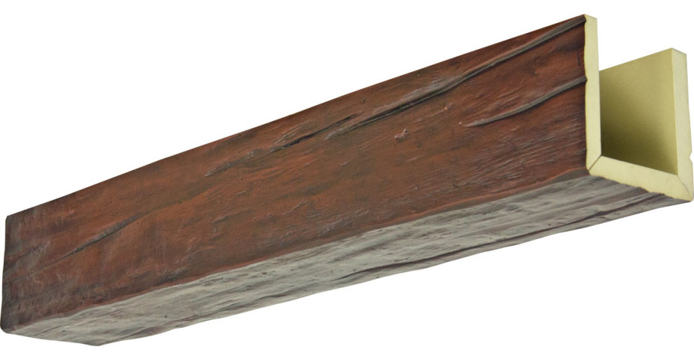 8"W x 10"H x 8'L 3-Sided Riverwood Faux Wood Beam, Premium Mahogany
