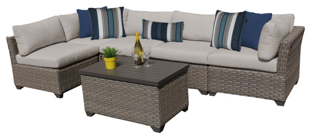 Patiomore 5-Piece Outdoor Patio Sectional Sofa Sets,All Weather Black Brown Wicker Furniture Set with Glass Coffee Table Grey Cushion