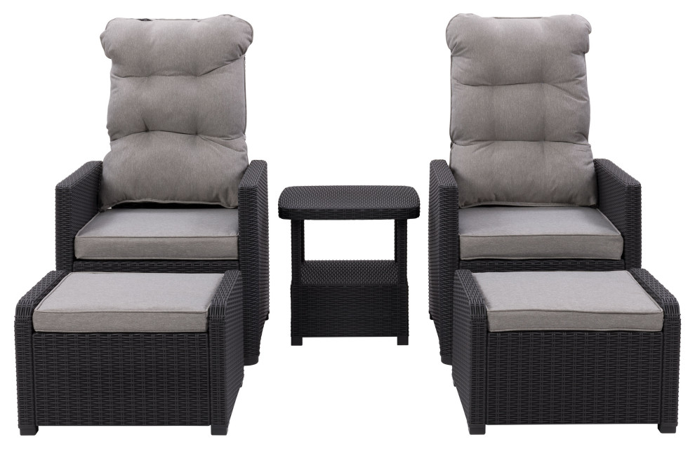 CorLiving Lake Front Rattan Patio Recliner and Ottoman Set, 5Piece