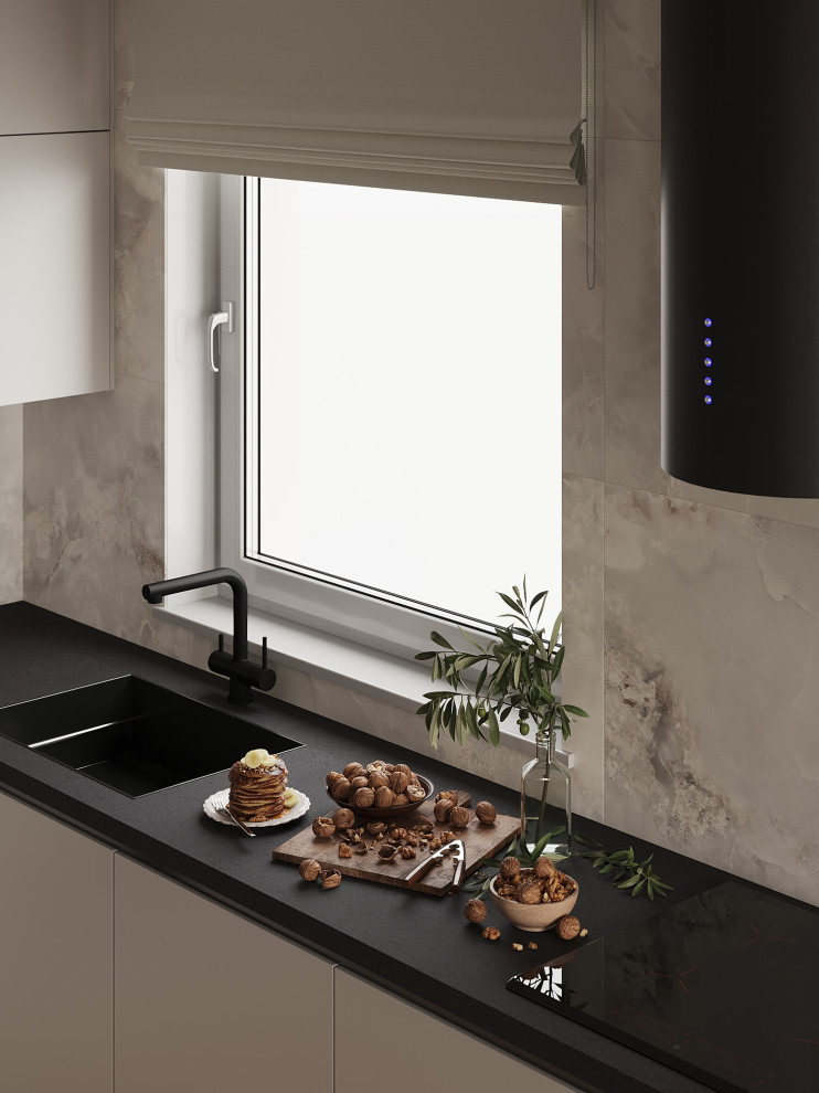 Кухня-гостиная в доме для семьи из 4 человек