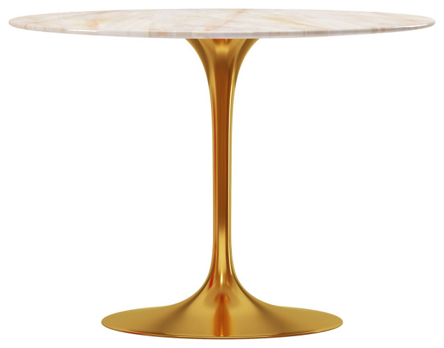 Rose 40" Round Onyx Marble Dining Table, Gold Base Modern Dining