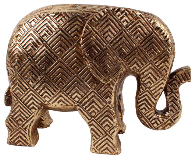 Polyresin 7" Elephant Figurine, Gold Mediterranean Decorative