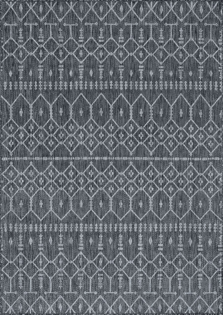 Evka Contemporary Geometric Charcoal Rectangle Indoor/Outdoor Area Rug, 8'x10'