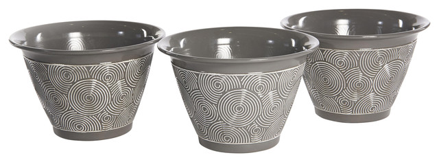 Brompton Ceramic-Effect Planters, Grey, Set of 3