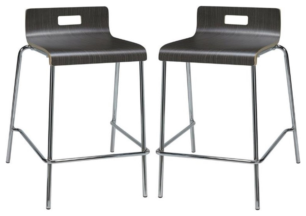 Home Square 25" Wooden Low Back Counter Stool in Espresso Set of 2 Bar Stools And Counter