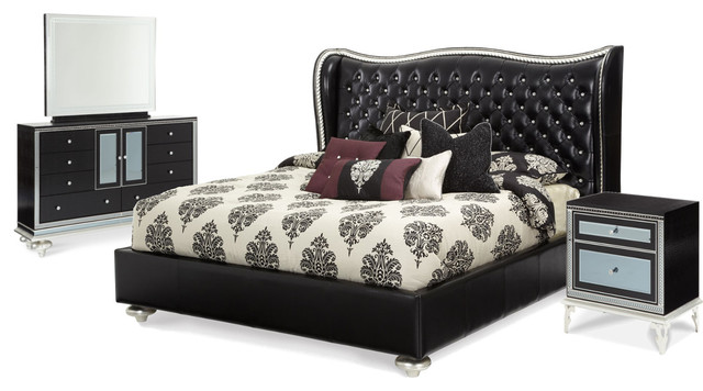 Aico Hollywood Swank 4 Piece Upholstered Bedroom Set Option 1 King