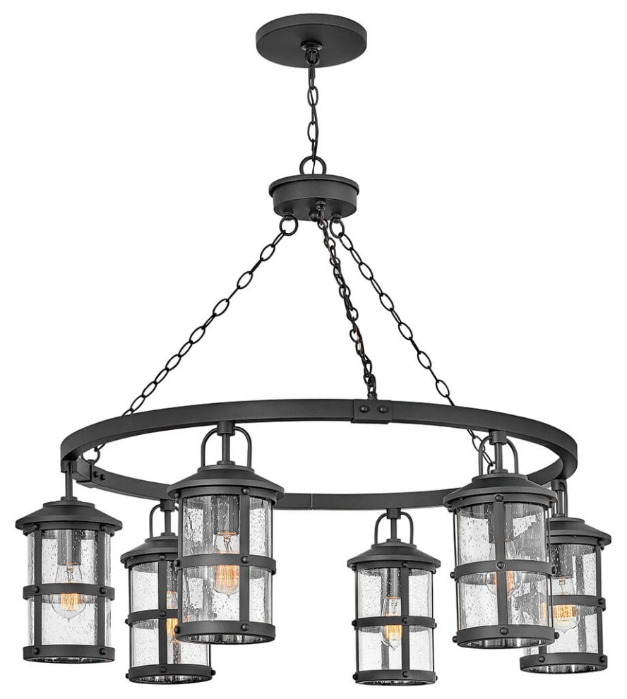 Hinkley Lakehouse 6Light Outdoor Hanging Light, Black Industrial