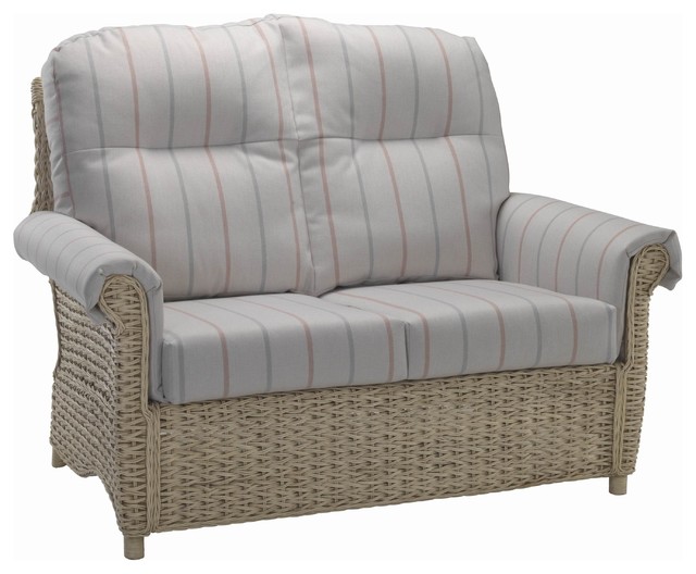 Harlow 2-Seater Rattan Sofa With Striped Linen Blush Cushions
