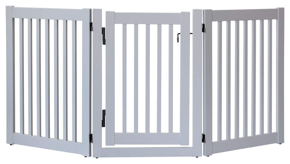 Highlander Series Solid Wood Pet Gate, 3-Panel Walk Through, Pumice Gray