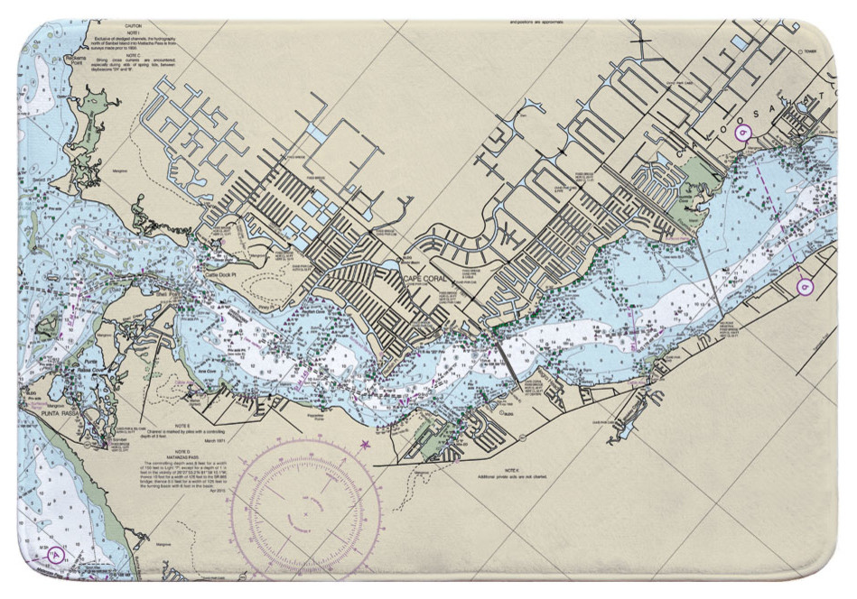 Fl Cape Coral Fl Nautical Chart Memory Foam Bath Mat Contemporary Bath Mats By Island Girl Home Inc