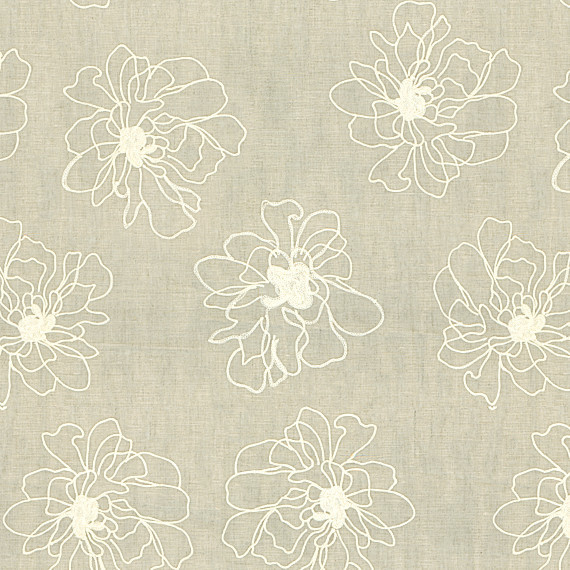 Ivory & Gray Embroidered Peony Linen Fabric