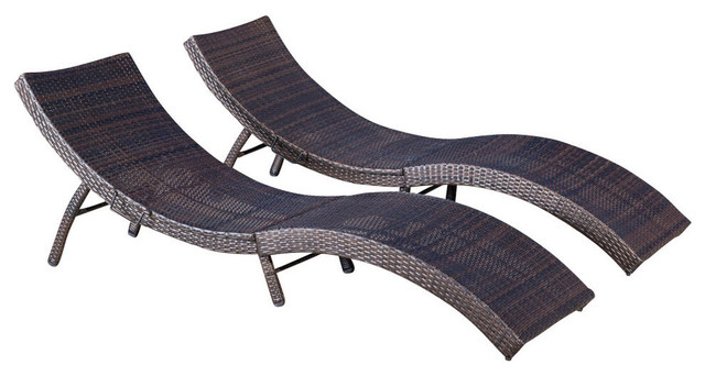 Brianna Outdoor Transitional Folding Wicker Chaise Lounge (Set of 2)