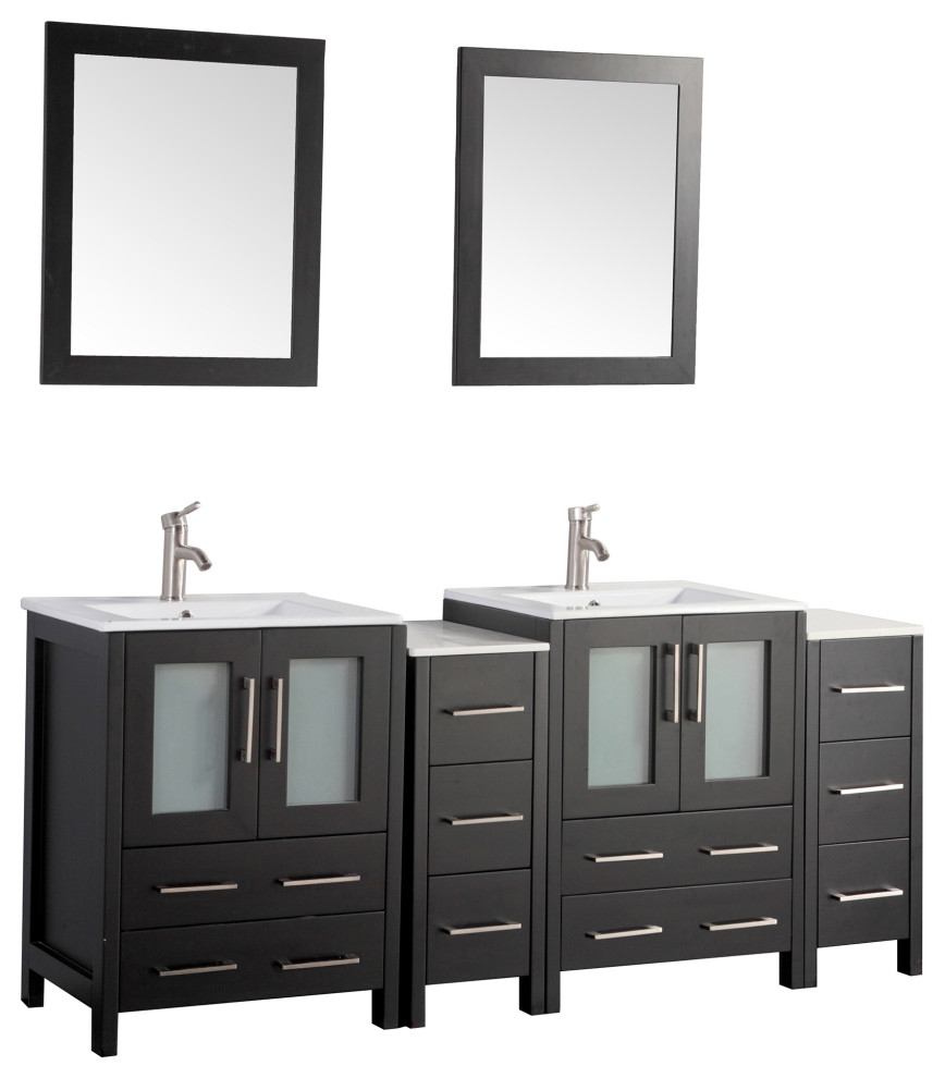 Vanity Art Vanity Set With Ceramic Top, 72" Contemporary Bathroom