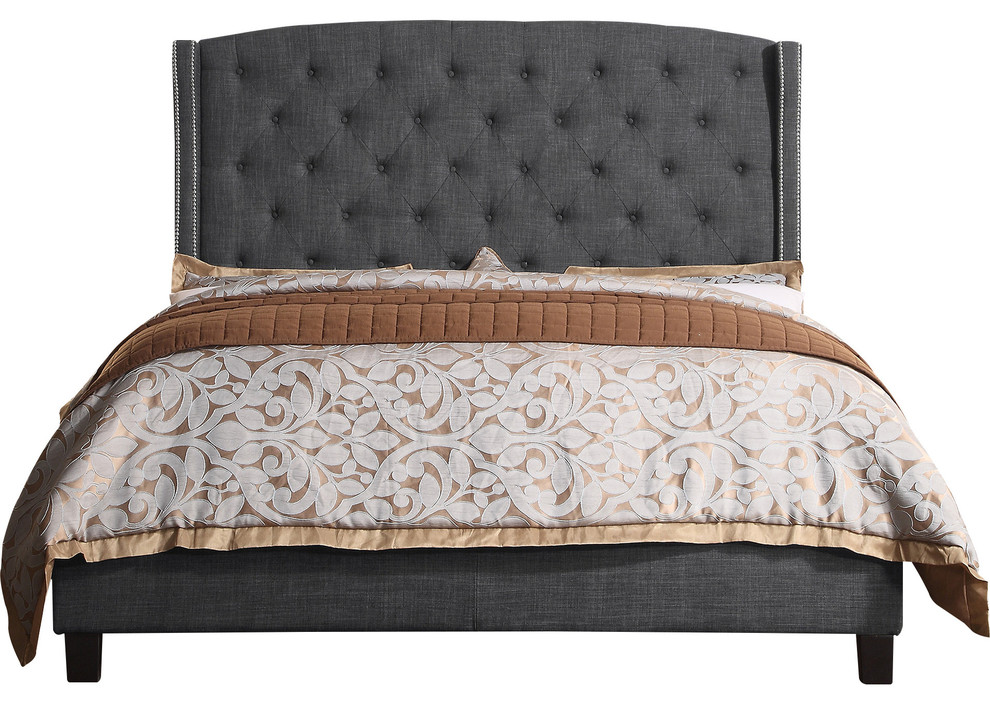 Noblesville Upholstered Panel Bed, Charcoal, Eastern King