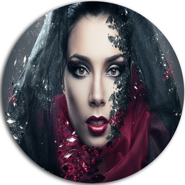 Mysterious Woman, Portrait Contemporary Large Disc Metal Wall Art, Disc