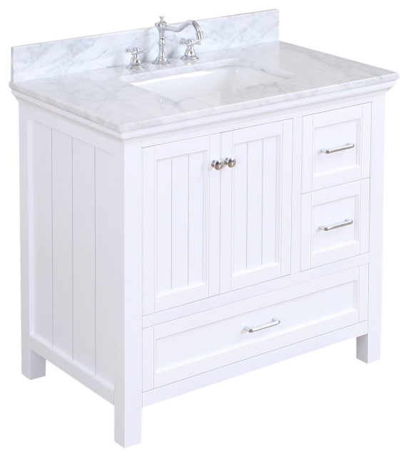 Paige 36" Bathroom Vanity, White, Carrara Marble