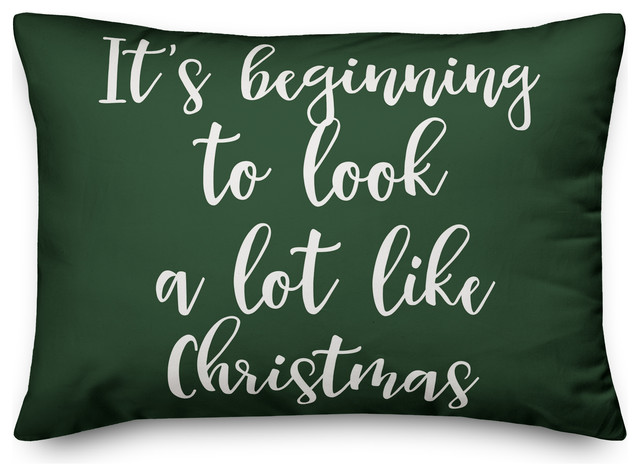 It's Beginning To Look A Lot Like Christmas, Dark Green 14x20 Lumbar Pillow