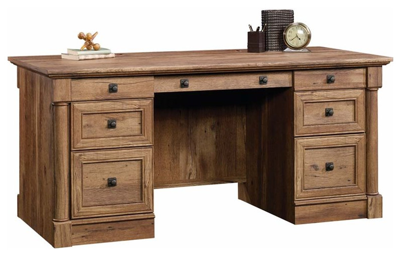 Sauder Palladia Contemporary Wood Executive Desk in Split Oak