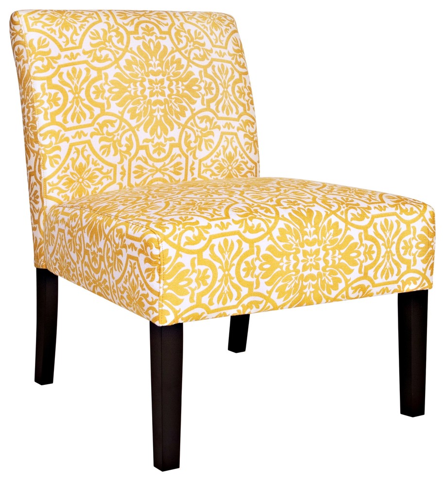 Angelo:Home Bradstreet Damask Yellow/Cream Armless Chair