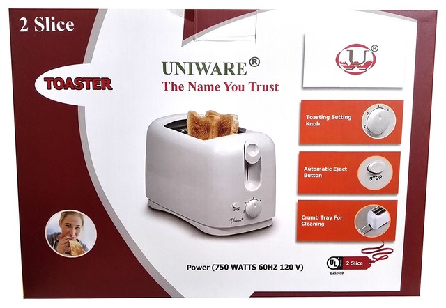 Unistar Toaster Uniware 8711WH Two Slice Wide Slots Toaster, 750 Watts, Cool Touch ...