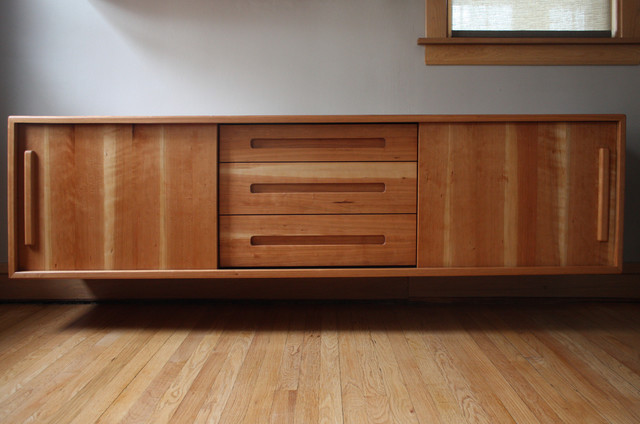 Floating Dining Room Buffet With Glassware Cabinet Midcentury