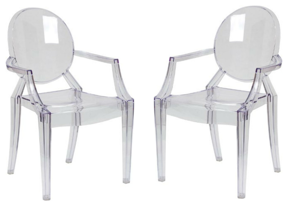 Flash Furniture Ghost Chairs With Arms, Transparent Crystal, 2Pack
