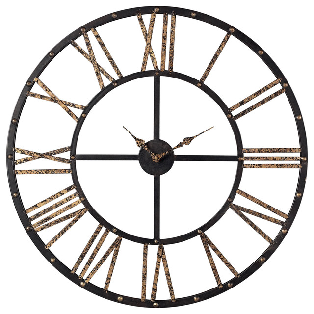 Wall Clock Metal Framed Roman Numeral Open Back Wall Clock Industrial