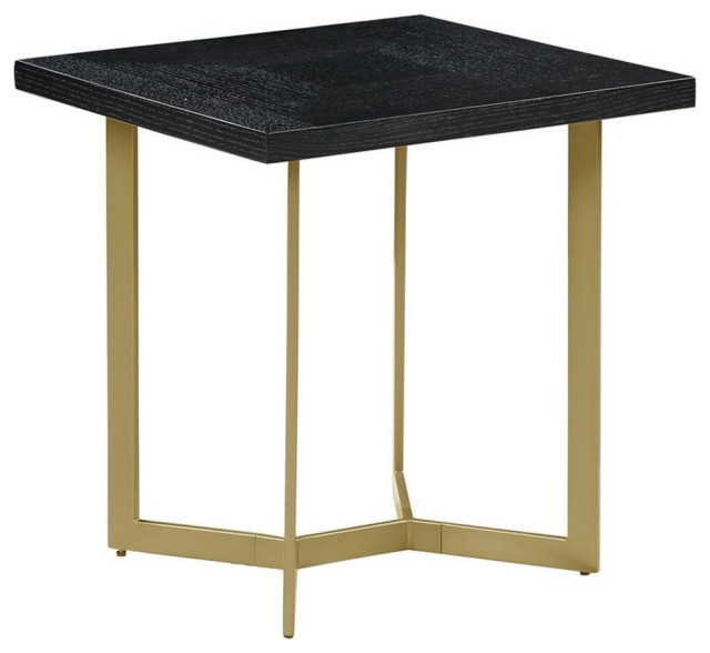 Black Wood Sofa End Table with Gold Painted Legs Contemporary Side