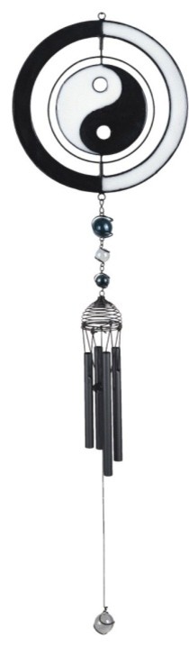 Wind Chime Black Coated with Gems Ying Yang Hanging Decor Collection