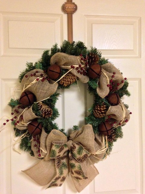 Burlap and Bells Wreath 24" - Rustic - Wreaths And 