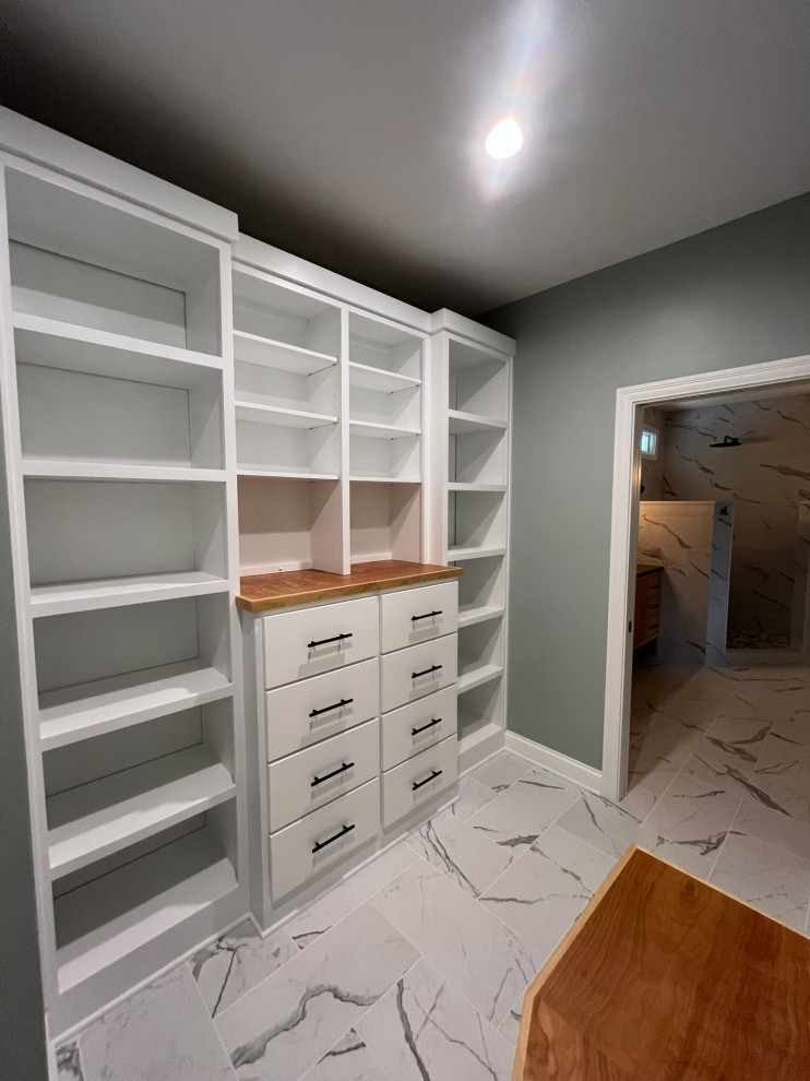 Modern Bathroom with Dual Vanities and Walk-In Shower