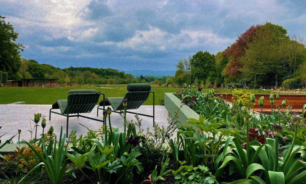 Idee per un ampio giardino contemporaneo esposto in pieno sole dietro casa in estate