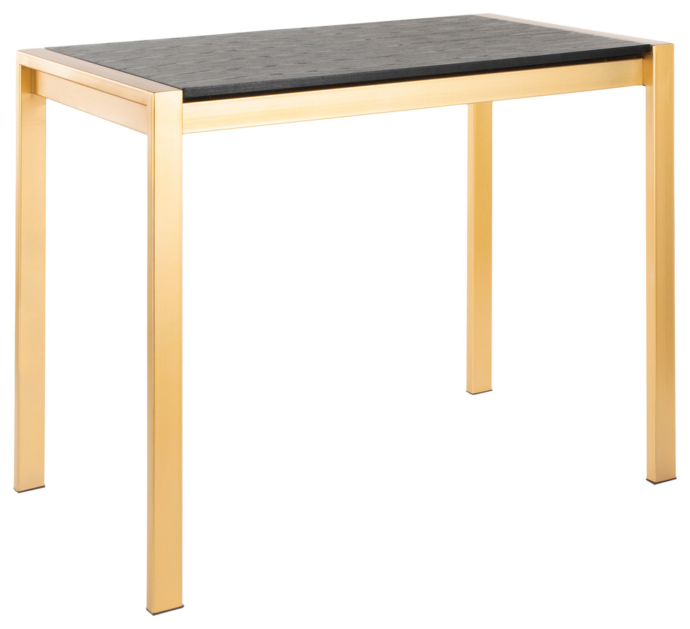 Lumisource Fuji Counter Table, Gold Metal and Black Wood Grain Top