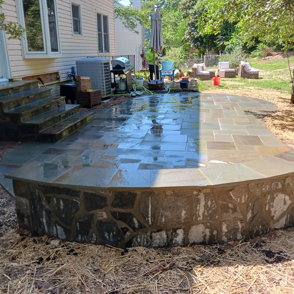Flagstone Patio ,Steps ,Sitting Wall with lights
