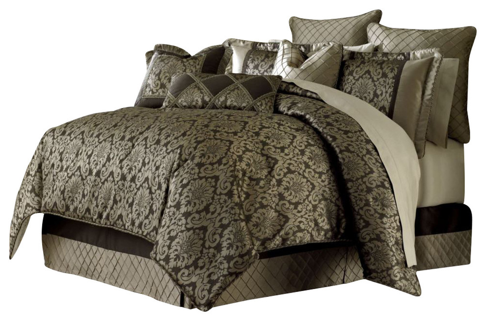 AICO Imperial 10 Piece King Comforter Set, Bronze Traditional