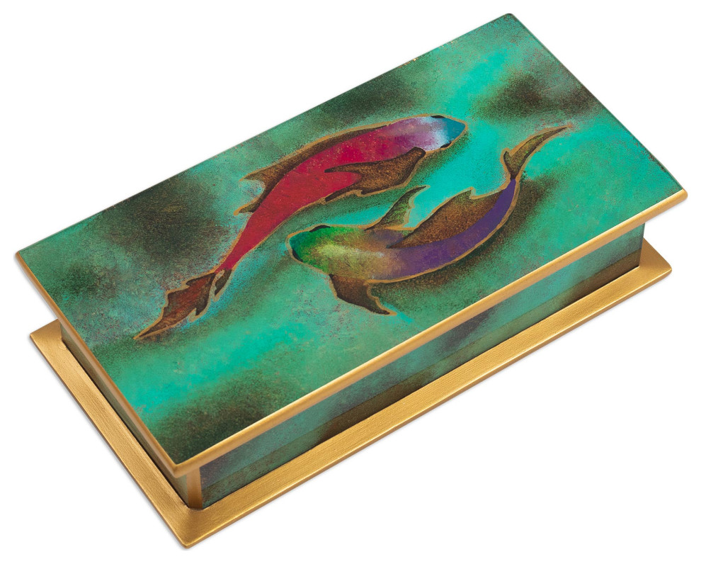 Novica Handmade Ocean Harmony In Green Reverse-Painted Glass Decorative Box