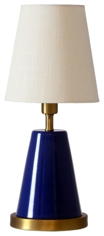 House of Troy Geo 13" Cone Mini Lamp, Navy Blue With Brass, GEO409