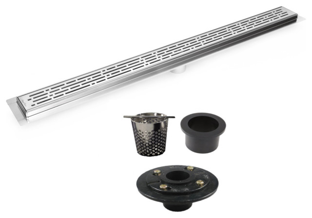 Linear Shower Drains, Brushed Nickel with Cast Iron Base and Hair Trap Set, 72 Inch