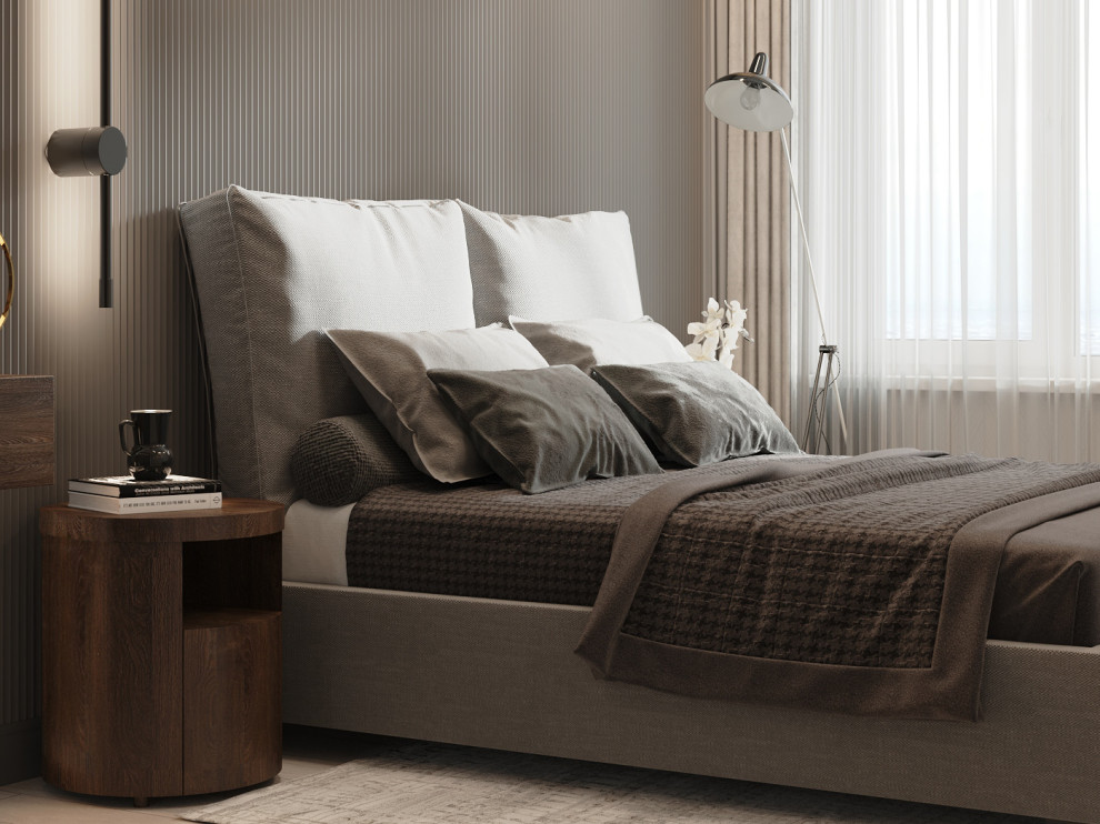 Стильный дизайн: хозяйская спальня среднего размера в современном стиле с серыми стенами - последний тренд