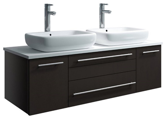 Fresca Lucera 48" Double Vessel Sinks Solid Wood Bathroom Cabinet in Espresso