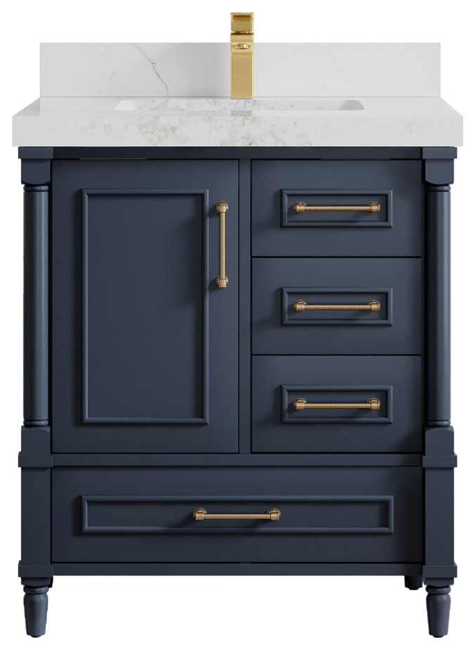 Aberdeen 30 Single Sink Bath Vanity in Hale Navy Blue 2" Calacatta Nuvo ...