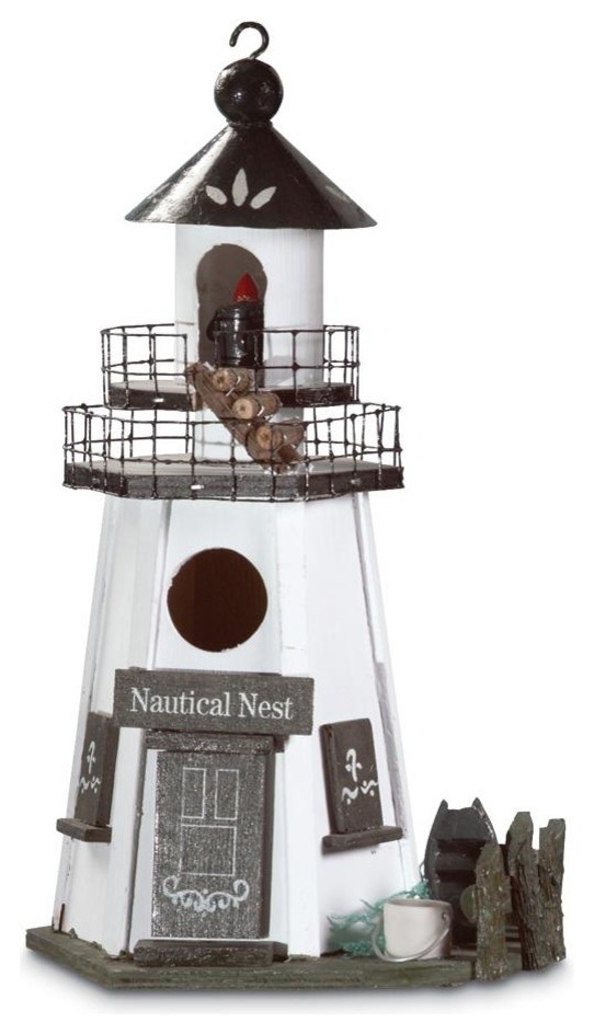 Nautical Beach White Wooden Bird House Nesting Box Tree Wall Hanging Nest Feeder
