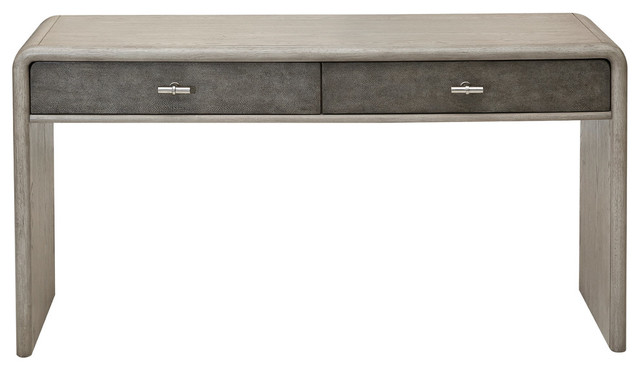 Gray Oak And Faux Shagreen Console Table Transitional Console Tables By Homesquare