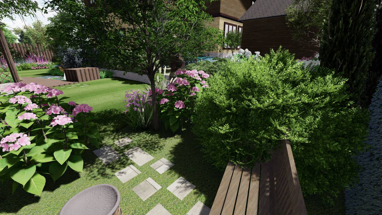 Сад в коттеджном поселке