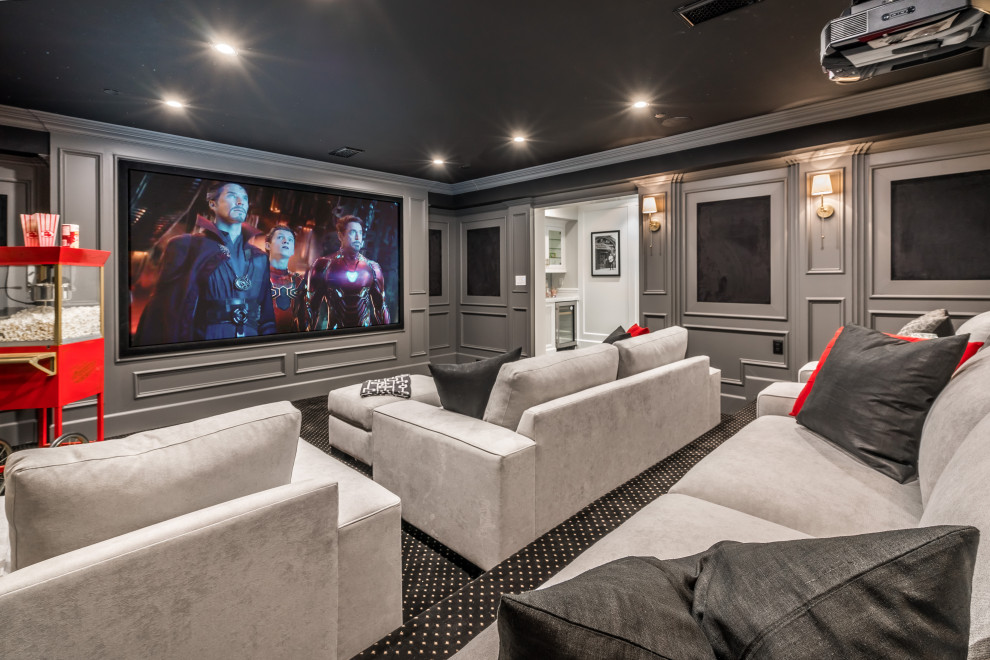 Inspiration for a traditional home cinema in Los Angeles with feature lighting.