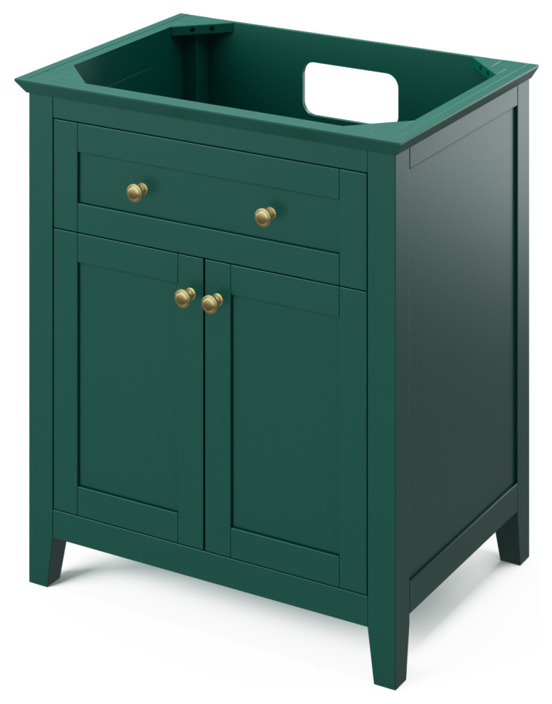 30" Forest Green Chatham Vanity, White Carrara Marble Vanity Top Contemporary Bathroom
