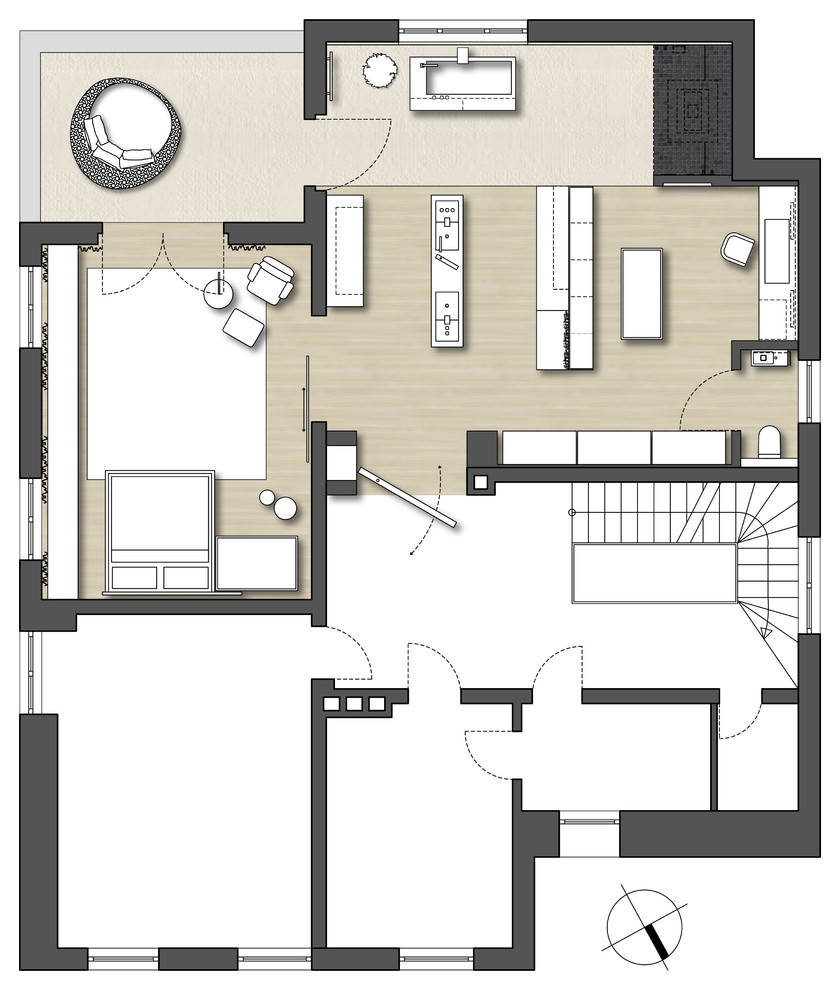 Schlafen, Bad und Ankleide - ein Konzept - Grundriss